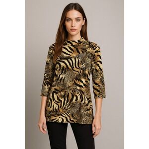 Susan Graver Tunic Womens L Animal Print Leopard Zebra Statement Top‎ Shirt Boho